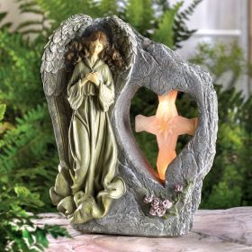 Angel with Cross Stone-Look Solar Garden Light