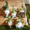 Leaf-Hat Gnome with Potted Plant Solar Garden Light