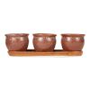 Ceramic Mini Planter Set - Brown Round