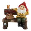 Garden Gnome and Squirrel on Welcome Bench