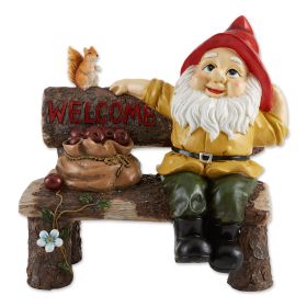 Garden Gnome and Squirrel on Welcome Bench