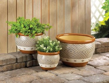 Tan Ceramic Diamond Pattern Planter Set