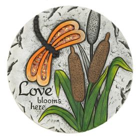 Orange Dragonfly Love Blooms Here Cement Garden Stepping Stone