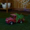 Metal Red Truck Planter with Solar-Powered Headlights