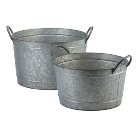 Galvanized Metal Bucket Planter Set