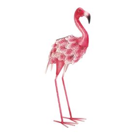 Solar Light-Up Pink and White Metal Flamingo Garden Decor