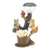 Climbing Cats with Bird Solar Garden Light with Flower Pot