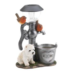 Terrier Puppy with Birds Solar Garden Light with Flower Pot