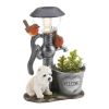 Terrier Puppy with Birds Solar Garden Light with Flower Pot