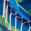 Hammock Chair with Tassel Fringe - Blue and Green Stripes