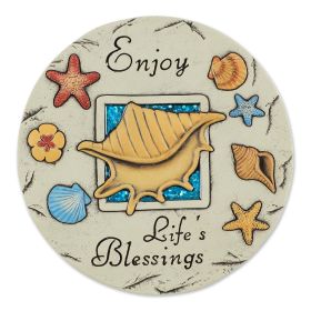 Enjoy Life's Blessings Ocean Shells Cement Stepping Stone