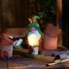 Leaf-Hat Gnome Holding Orb Solar Garden Light