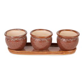 Ceramic Mini Planter Set - Brown Round