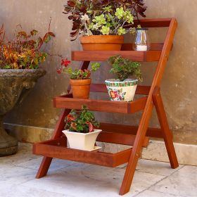 Malibu Outdoor Three-layer Wood Garden Plant Stand 24 x30x35