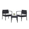 Tierra 3-Piece Classic Outdoor Wicker Coffee Lounger Set in Black with Cushion