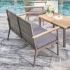 Evelyn 4-Piece All-Weather Outdoor Resin Wicker Mixed Acacia Wood Lounge Sofa Set in Grey with Cushion