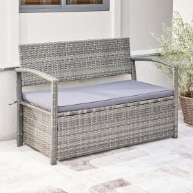 Gabrielle All-weather Resin Wicker Lounge Patio Sofa Storage Bench in Grey