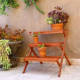 Malibu Outdoor Three-layer Wood Garden Plant Stand 30 x27x31