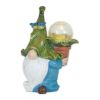 Leaf-Hat Gnome with Potted Plant Solar Garden Light
