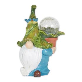 Leaf-Hat Gnome with Potted Plant Solar Garden Light