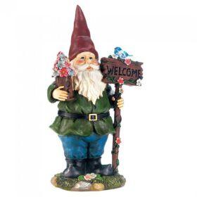 Solar Welcome Gnome with Light-Up Bluebird