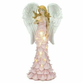 Solar Light-Up Pink Rose Angel Garden Statue