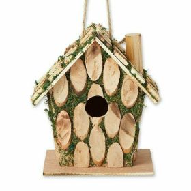 Knotty Wood Moss-Covered Bird House